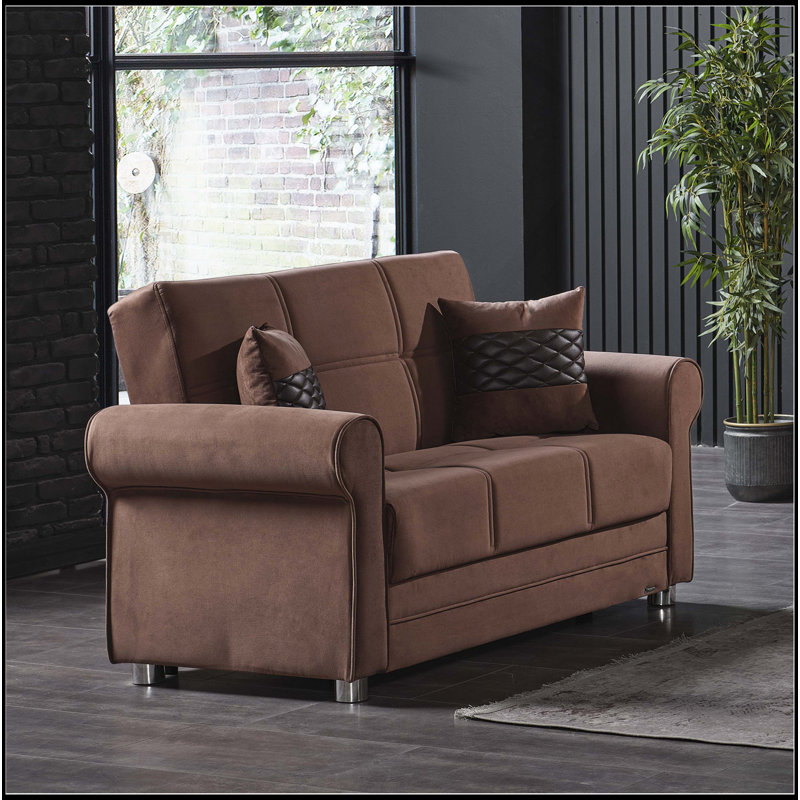 Causeuse convertible rembourrée avec rangement, Tissu rouge-brun