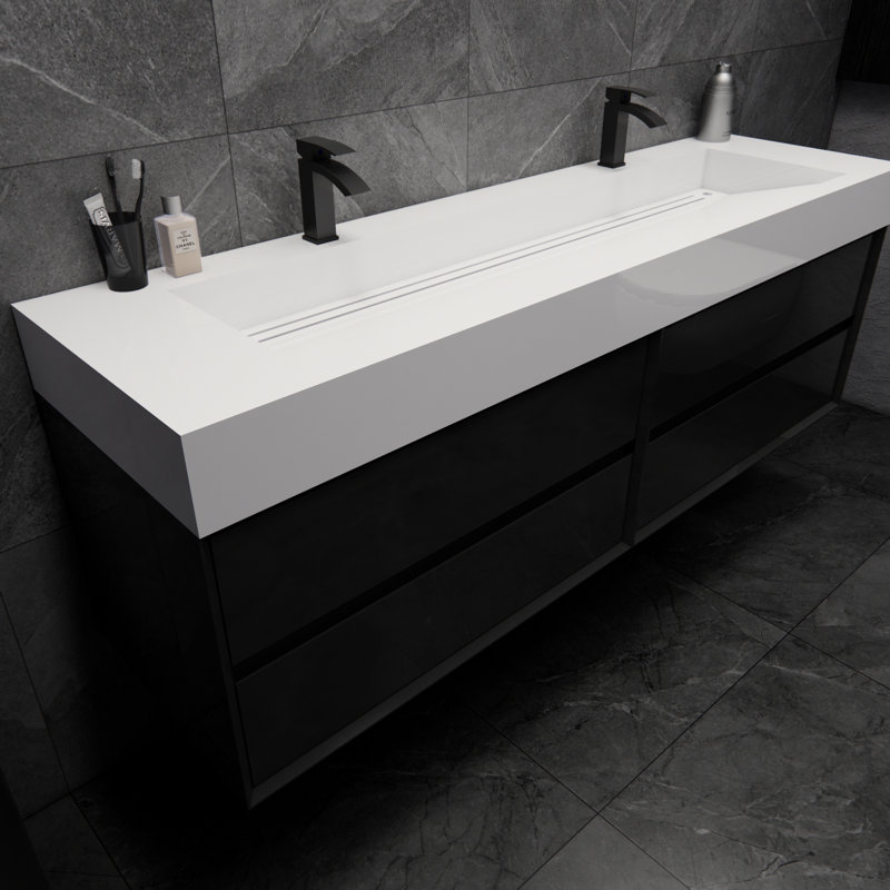 Albizu 71 " W Wall Mounted 2 Double With Acrylic Top, Black