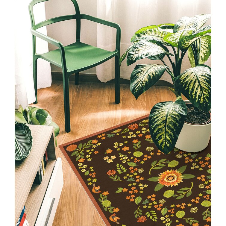 Studio M Floor Flair Woodsia - Cream Modern Greenery - 2 x 3 Ft Decorative  Vinyl Rug - Non-Slip, Waterproof Floor Mat - Easy to Clean, Ultra Low