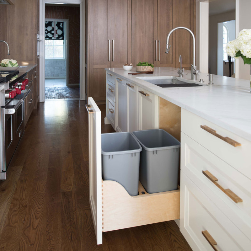 Natural Maple Dual Pull-Out Trash Can with Soft-Close Slides