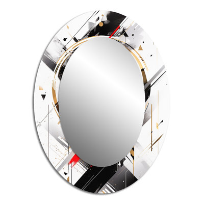 Miroir mural noir et rouge à multiples facettes - Décoration ovale noire