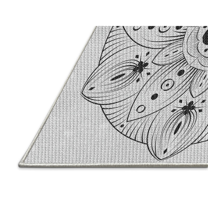 Tapis noir/gris tissé à la machine, Rectangle 7 pi x 10 pi