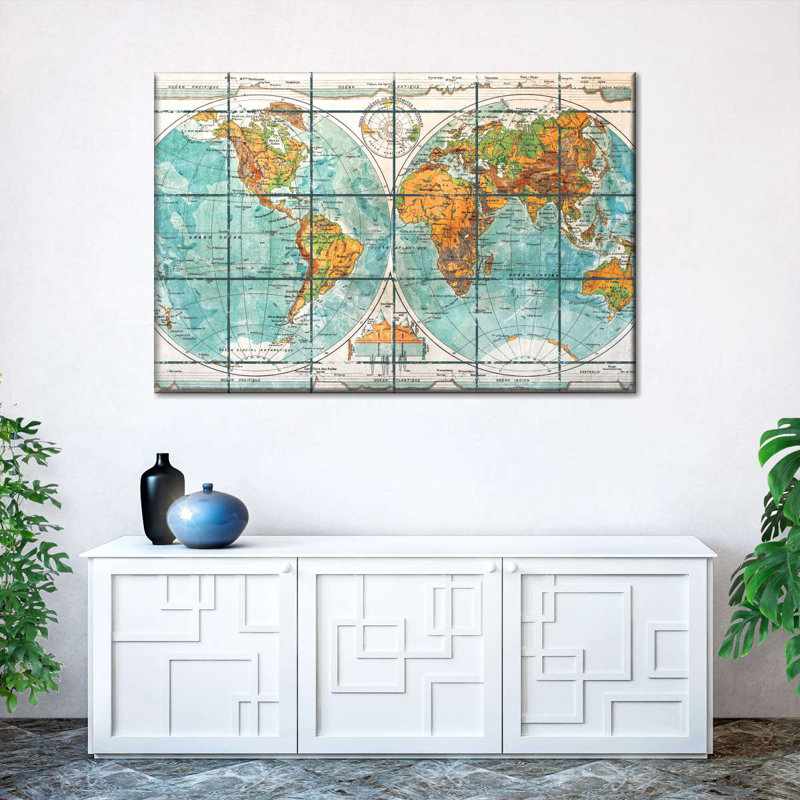 Globe terrestre carte du monde sur toile, H 8 po x l 12 po x P 1 po