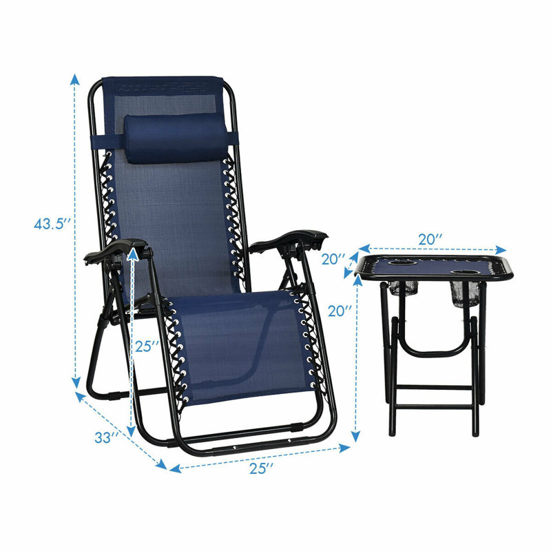 Clemente 33" Long Reclining Zero Gravity and Table, Navy