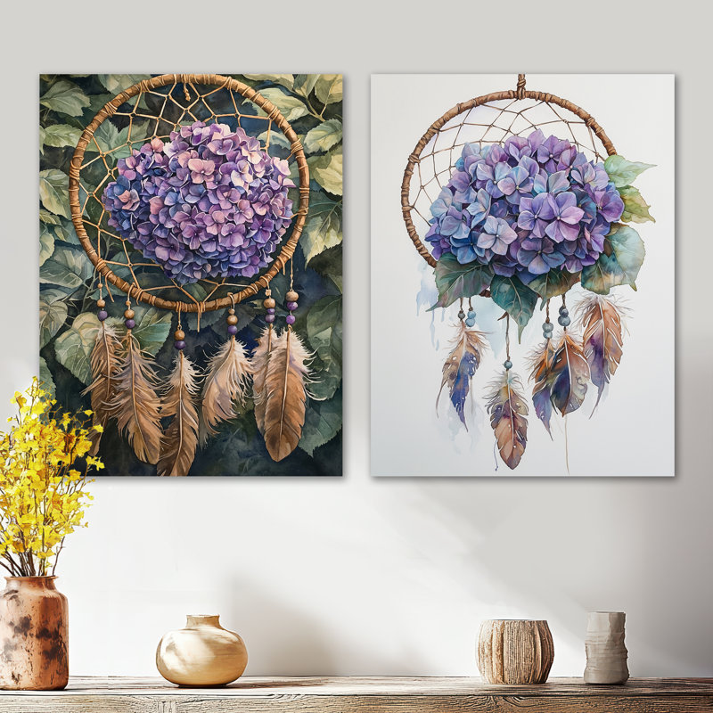 Hydrangea Dreamcatcher I - ensemble de 2 impressions murales florales en métal, 32" H x 48" W