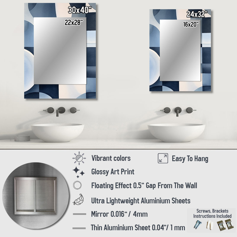 Essence Of Simplicity III - Minimalism Decorative Wall Mirror, Blue Mirror, Printed Metal Art, 40" x 30"