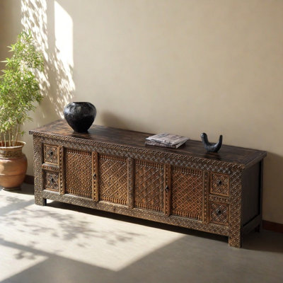 Carved medieval style design TV cabinet
