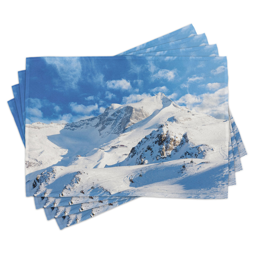 Platzdeckchen 4er Set, Snowy Mountain Ski, Weiß Blau