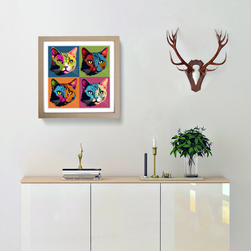 Cat Pop Art No.1 - Framed Print, Oak