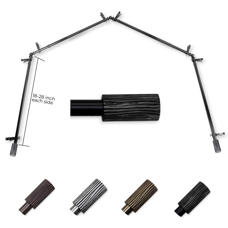 Tringle à rideaux simple à baie vitrée ajustable de 28 po à 48 po Hearld, Noir, 18 po à 28 po (chaque côté)