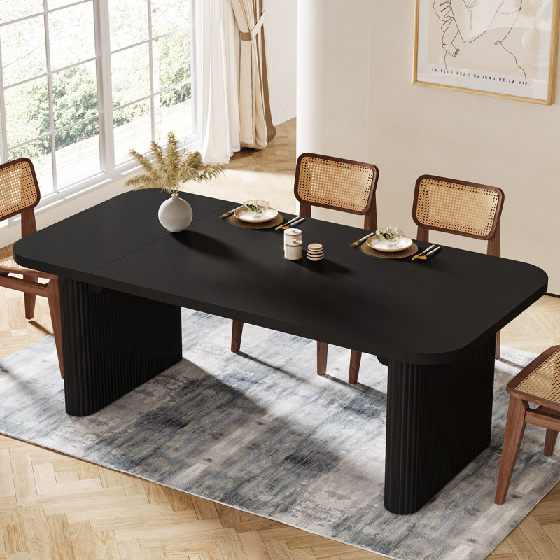 63-Inch Wood Modern Dining Table, Black