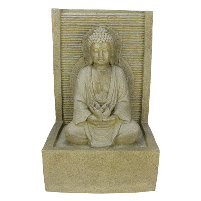 23" LED Lighted Praying Buddha Water Fountain Outdoor Patio Garden Statue