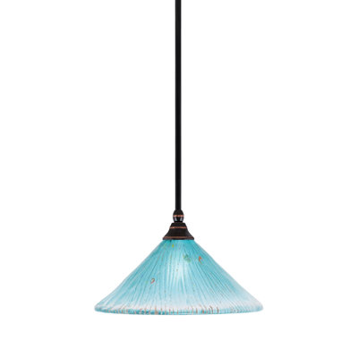 Stem Hung Mini Pendant With 12" Teal Crystal Glass