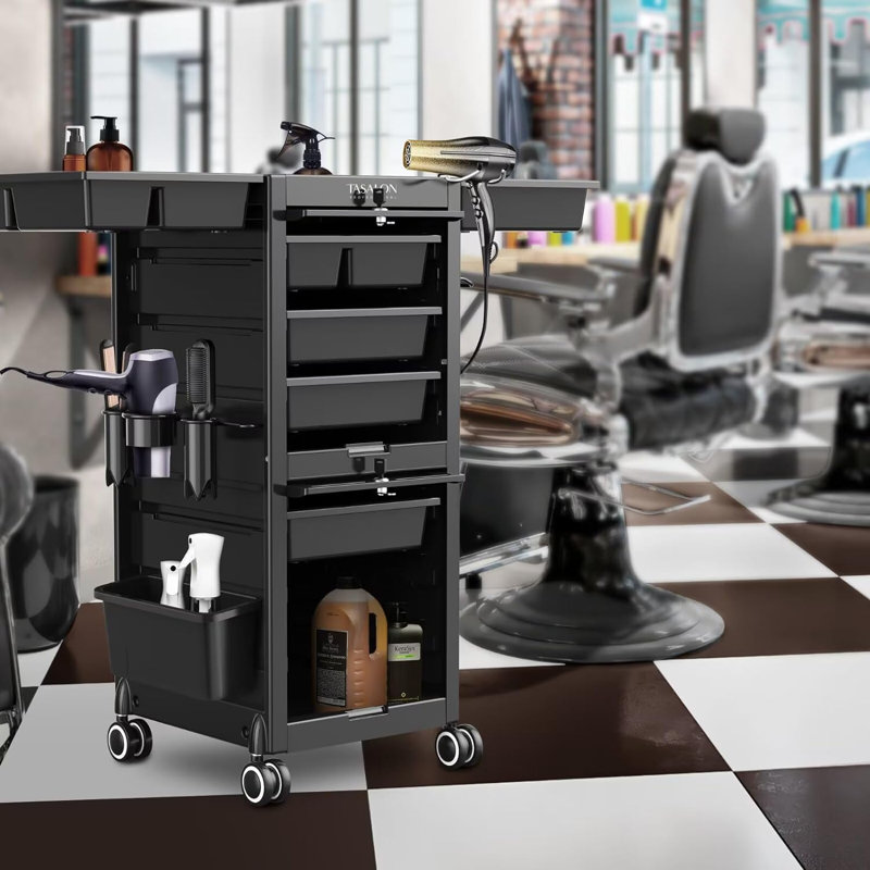 33"H x 13.2"W Salon Trolley Utility Cart With Lockable Wheels, Black