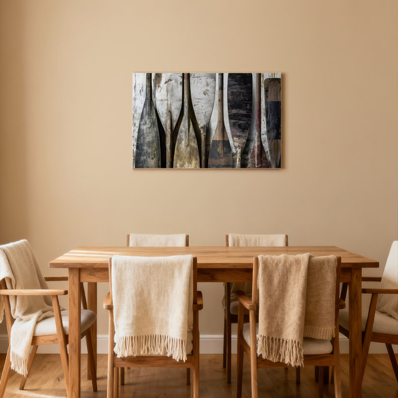 Ensemble de 1 tableau abstrait sur toile tendue « Rames patinées », H 24 po x l 36 po