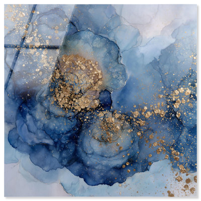 Décoration murale en or bleu Sapphire Dust Radiance II par Art Remedy, prête à être suspendue, 12 x 12