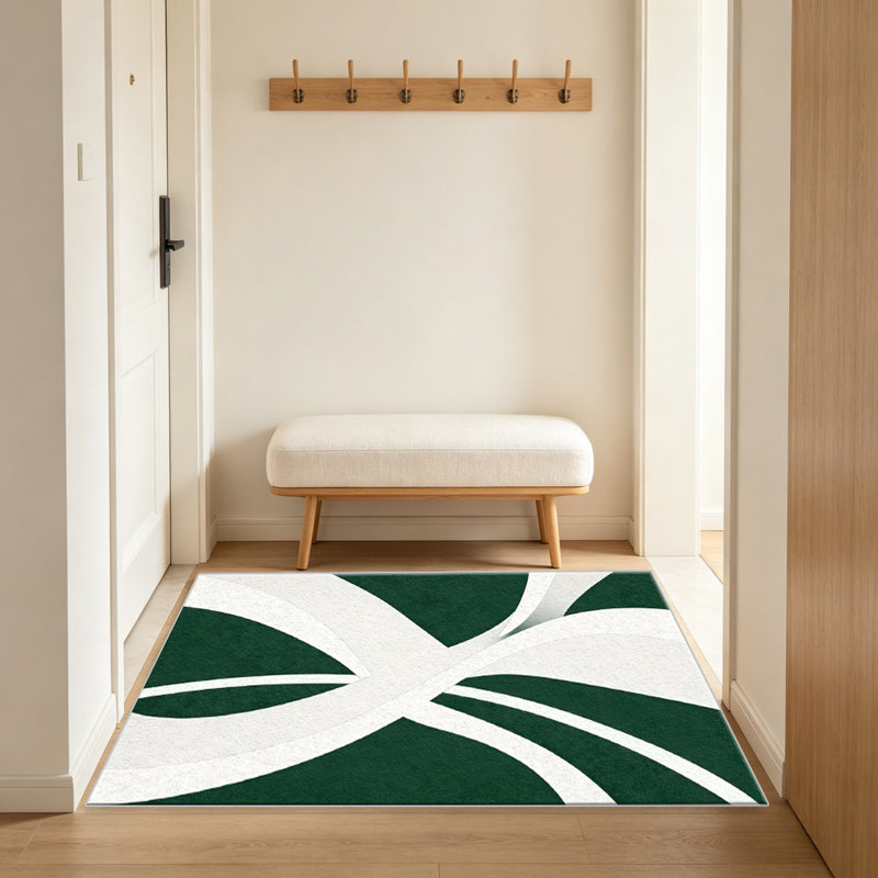 Green Abstract Curved carpet-easy to clean, machine-washable, soft and comfortable; suitable for door mats, kitchens, living rooms, bedrooms, corridors, and laundry areas. Easy to clean, durable carpet for home decoration.