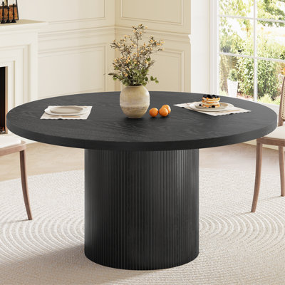 47.2'' Round Dining Table, Kitchen Table With Wood Strip Base For Kitchen Living Room