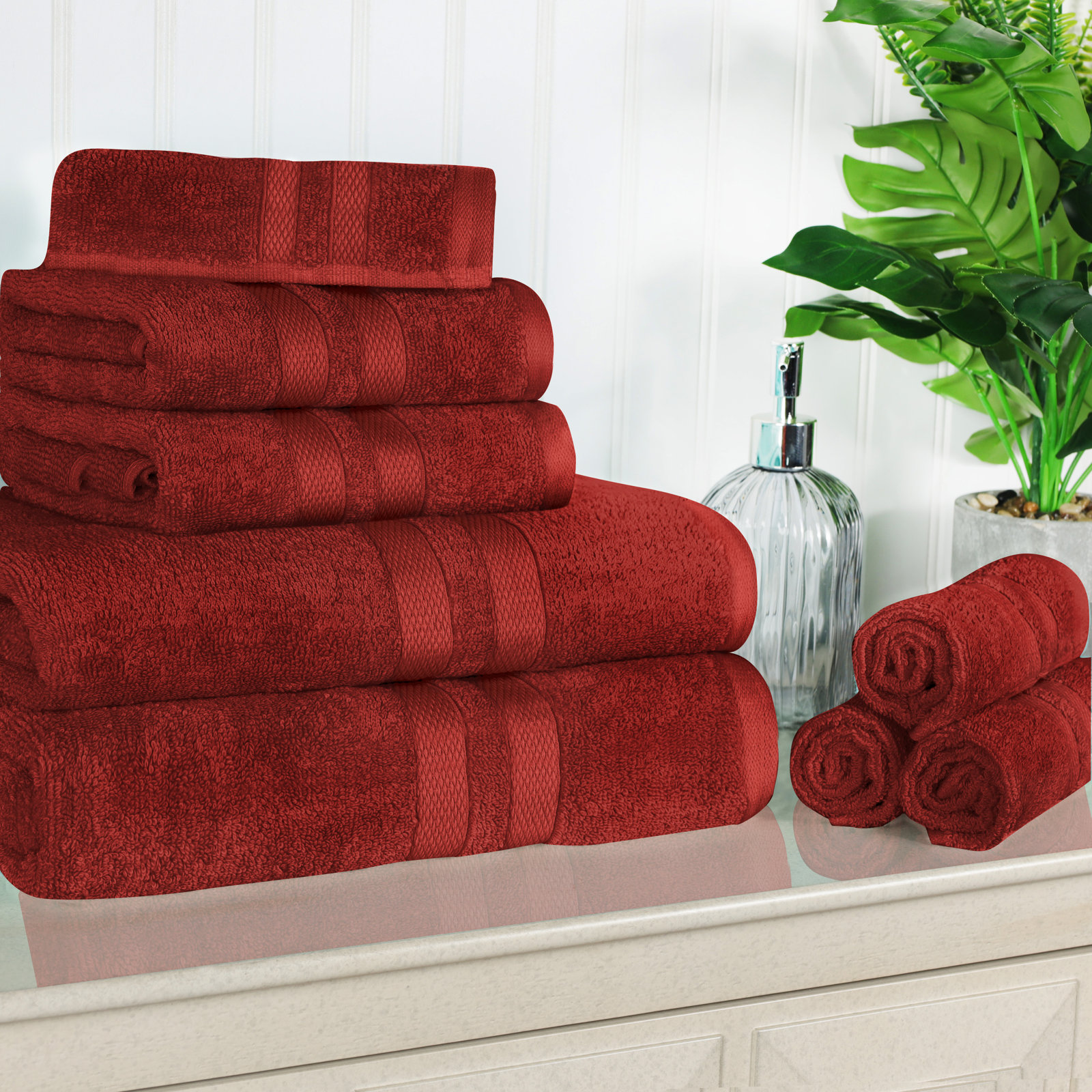 8-Piece Quick-Drying Cotton Towel Set, Maroon