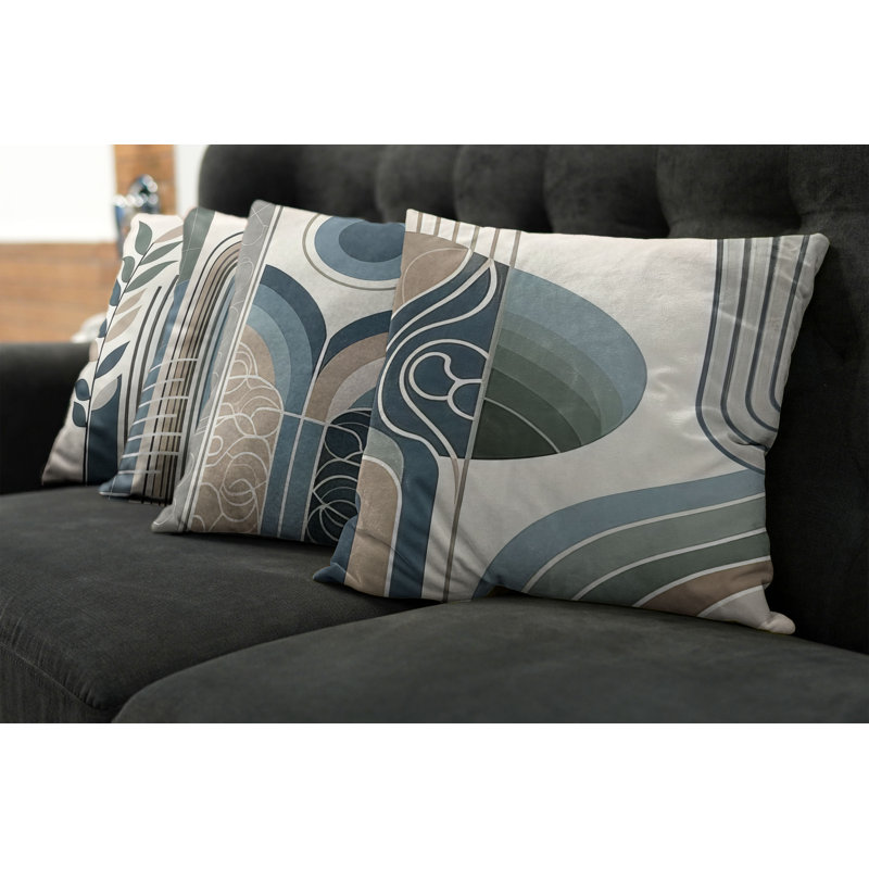 Blue Tan and Grey Teal Mid Century Modern Square Pillow Covers