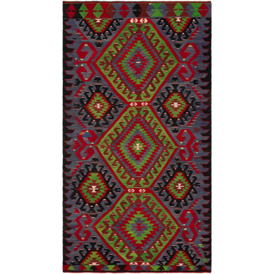 Tapis vert / rouge / violet en laine noué à la main 5,7 pi x 10,6 po Edwardsville Southwestern