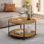 Ensemble de 3 tables basses et tables de bout pour le salon, ensemble de 3 tables basses et tables de bout rondes avec grand rangement, mobilier de maison de campagne moderne pour appartement (brun rustique)