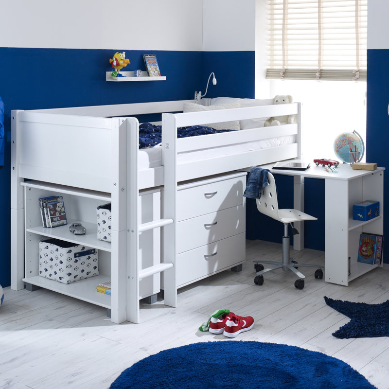 Valorie European Single (90 x 200cm) Mid Sleeper Loft Bed Bed, Basic, White
