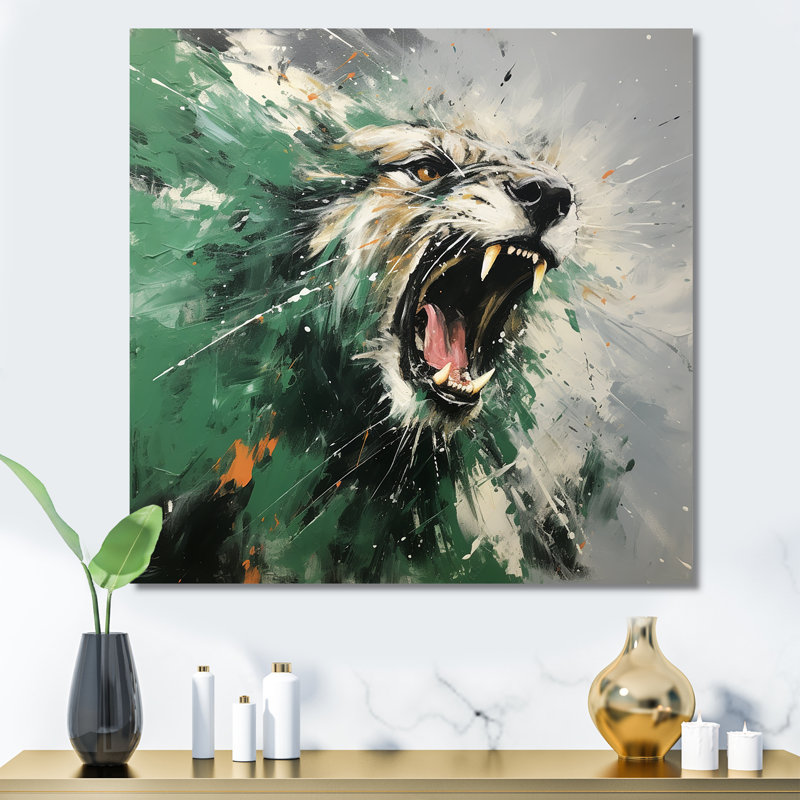 Décoration murale en forme de lion vert vert, Toile tendue, H 36 po x l 36 po x P 1,5 po