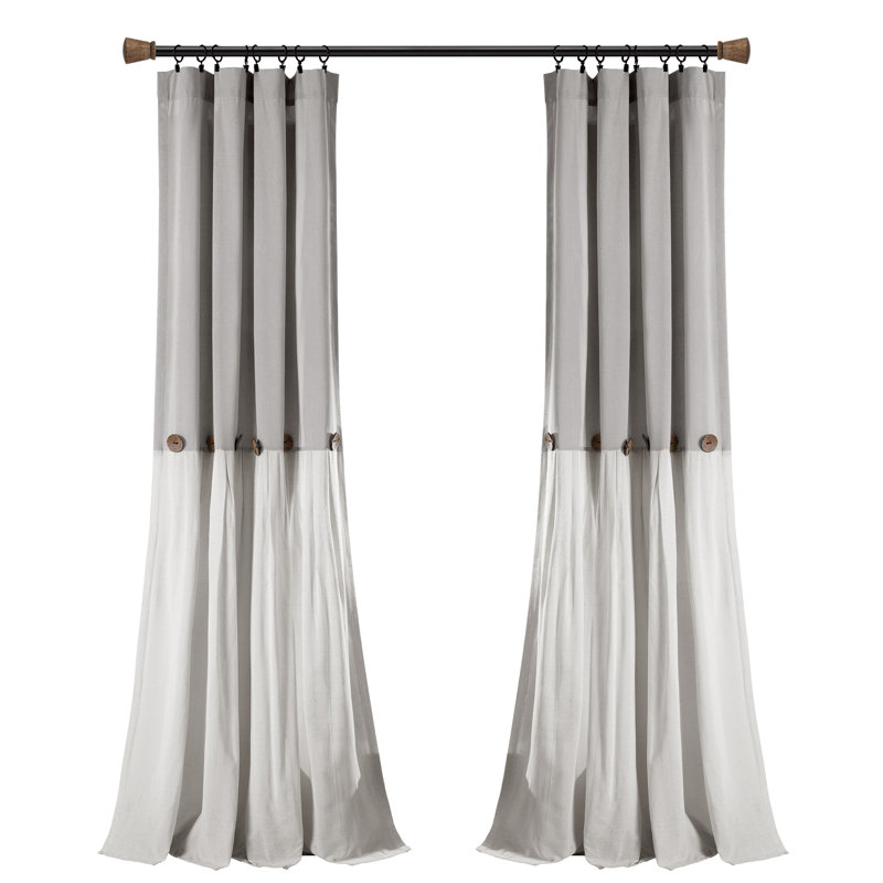 Panneau de rideau simple semi-transparent en lin Lush Decor, Gris / blanc, L 40 po x L 84 po