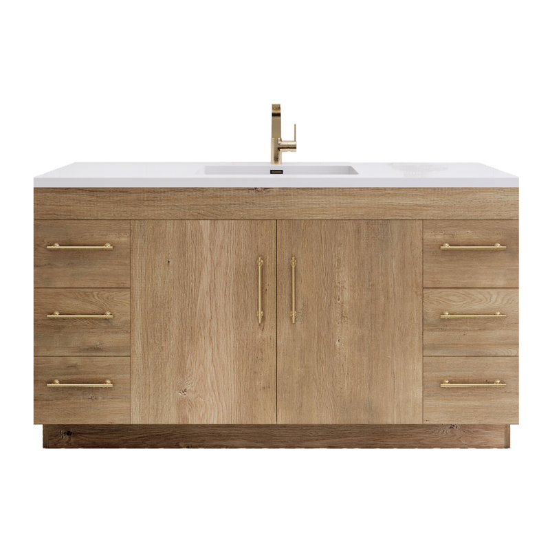 Meuble-lavabo simple l 60 po, Chêne et teck