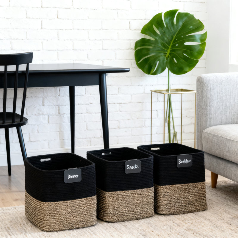 Storage Cube Bins 3-Pack | Woven Cotton Rope Organizer Baskets With Reinforced Handles | Extra Deep 15-Inch Design For Maximum Storage Capacity