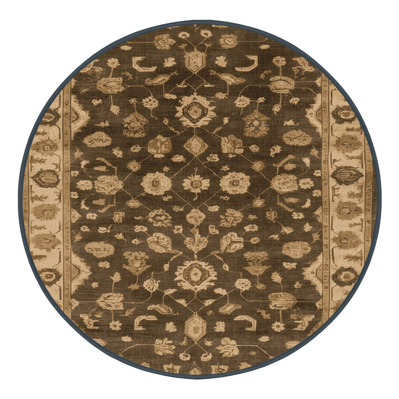 Machine Washable Overdyed Brown Area Rug, Round 5'