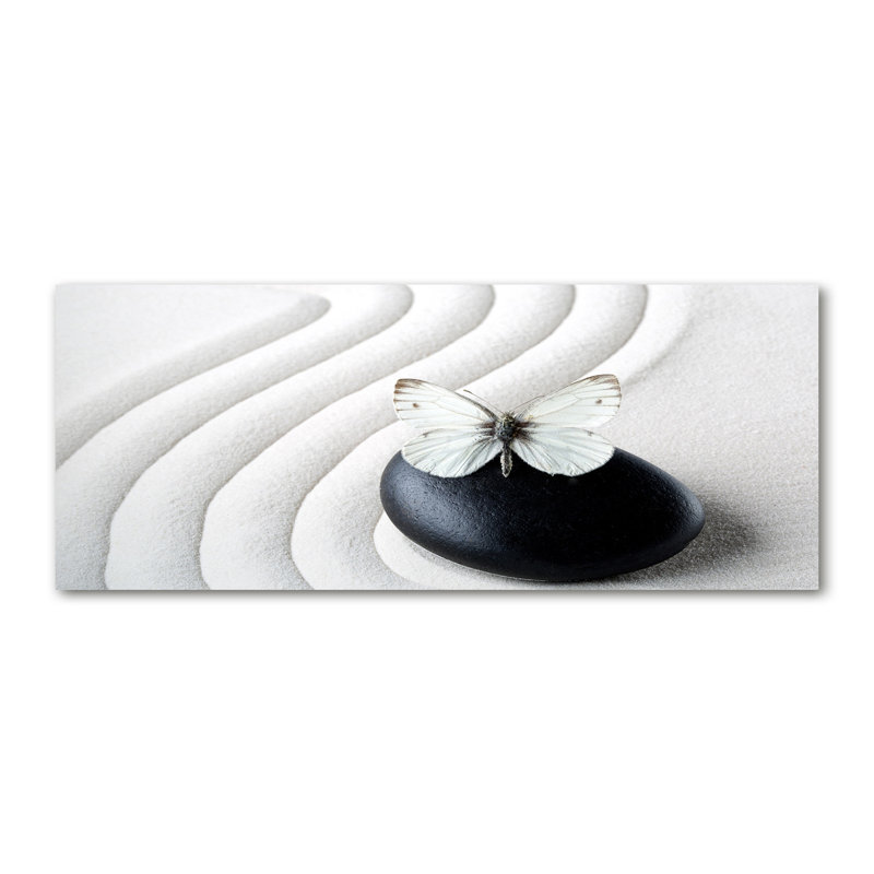 Zen Stone And Butterfly - No Frame Print on Glass, 50cm H x 125cm W x 2cm D, Canvas
