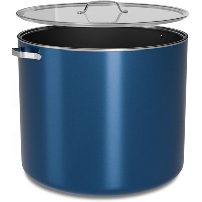 Marmite en aluminium de 16 pintes avec couvercle, revêtement en céramique antiadhésif, sans PTFE et PFAS, allant au four à 500 ° F, poignées en acier inoxydable, couvercle en verre, compatible avec tous les poêles