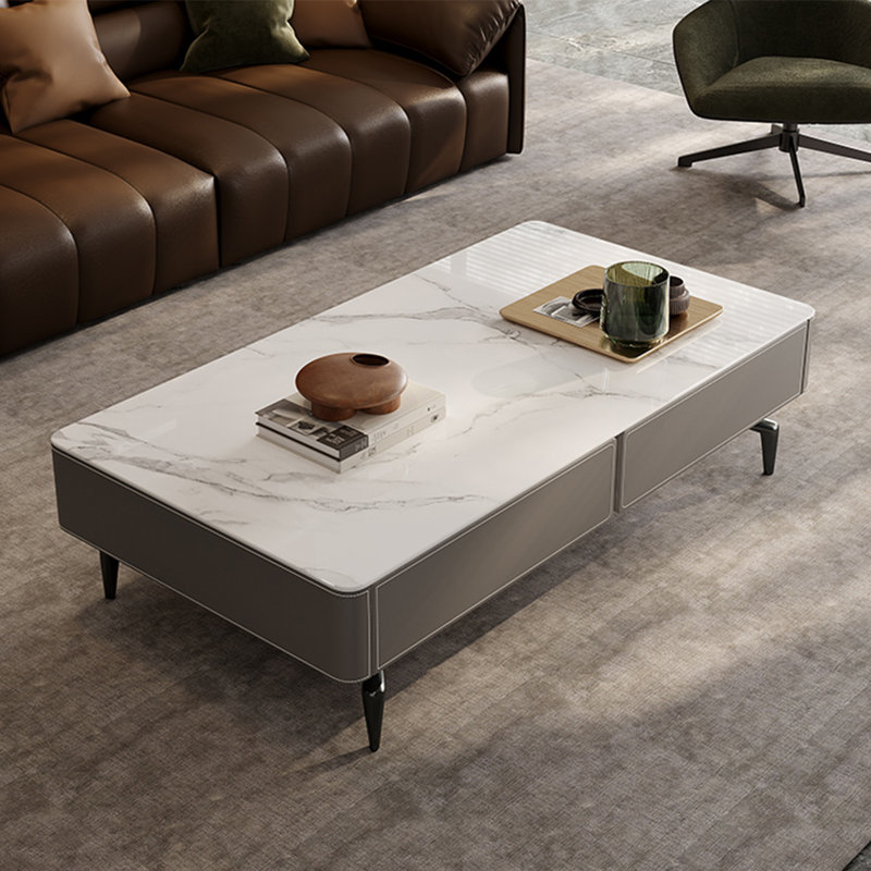 Table basse en cuir italien, H 15,7 po x L 59,1 po x l 31,5 po
