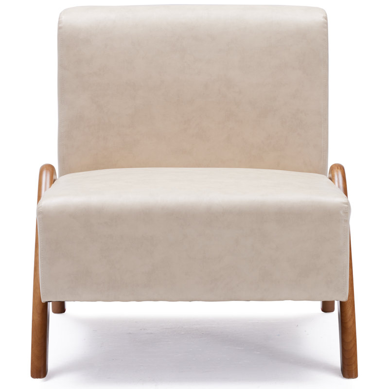 Upholstered Accent Chair with Wooden Legs, Ivory