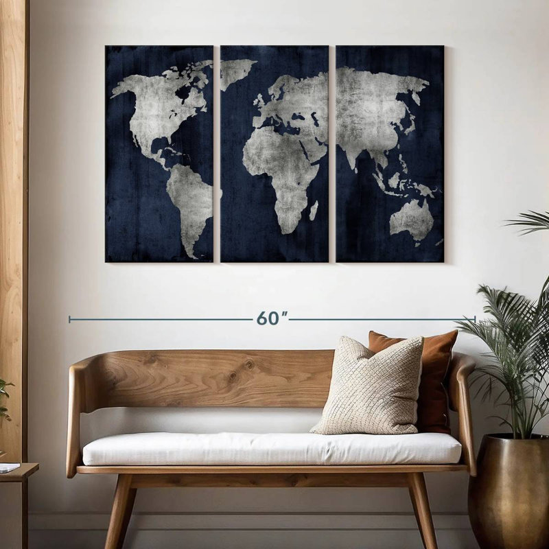 Aliaz The World - Silver On Blue, 32" H x 50" W