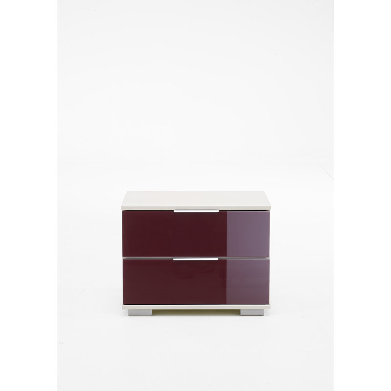Aeryn 52cm W Manufactured Wood Bedside Table, White and blackberry glass