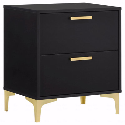 Black 2-Drawer Rectangular Nightstand
