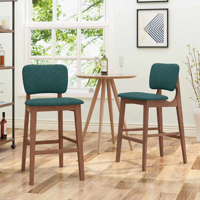 Mykeil Upholstered Counter Stool with Solid Wood Frame, Dark Green