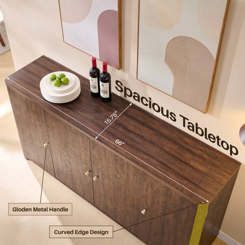 Modern Curved TV Stand with Storage Media Console For TVs , Brown