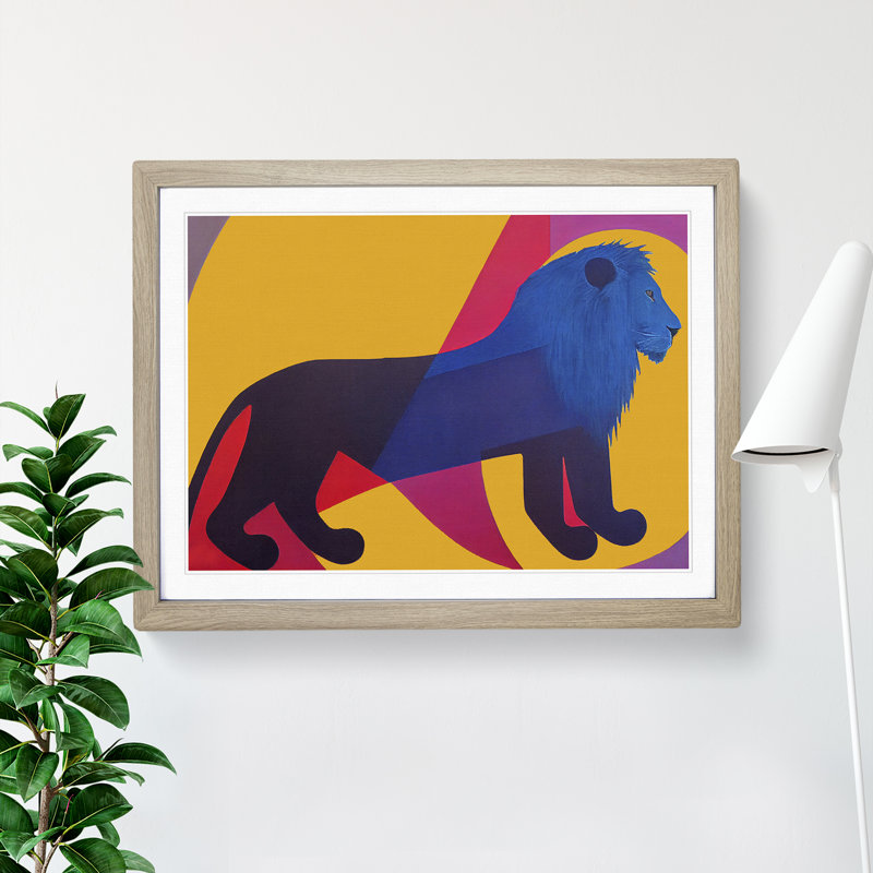 Lion Abstract - Single Picture Frame Print, 34cm H x 46cm W x 2cm D, Oak