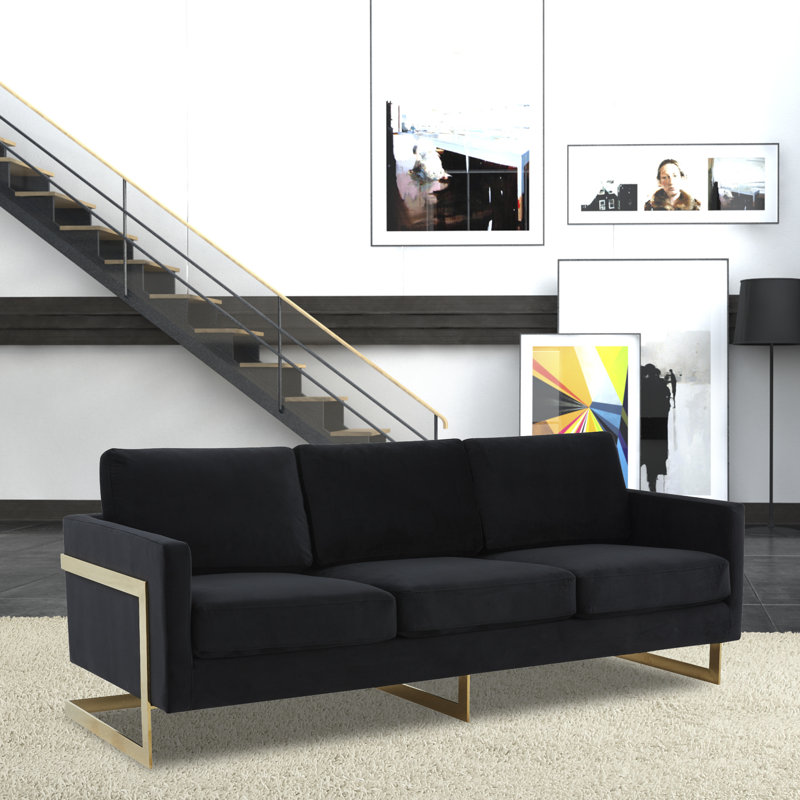 Bellago Modern Velvet 3-Seater Sofa with Stainless Steel Base – Comfortable Upholstered Couch with Removable Cushions for Living Room, Office & Lounge