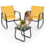 Ensemble de patio extérieur 3 pièces avec chaise berçante, accoudoirs en bois massif et table basse-1544289664