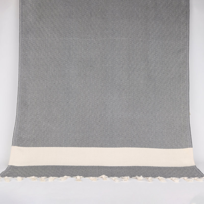 Serviettes en coton turc à motif de losanges - peshtemal et peshkir, séchage rapide et douceur, Anthracite