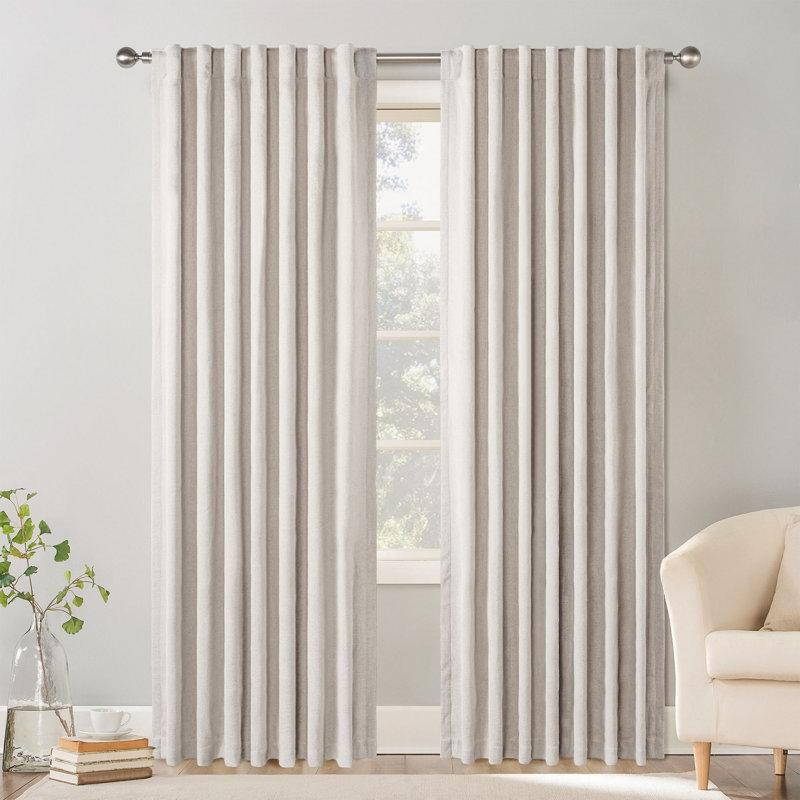 Chenille Blackout Back Tab Curtain Pair(2 panels), 52" W x 84" L, Cream