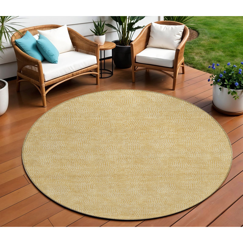 Tapis d'intérieur rond lavable géométrique doré 8 pi HomeRoots