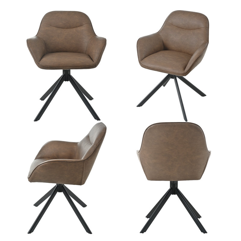 48.5cm H Vintage Faux Leather Upholstered Dining Chairs, Dark Brown PU