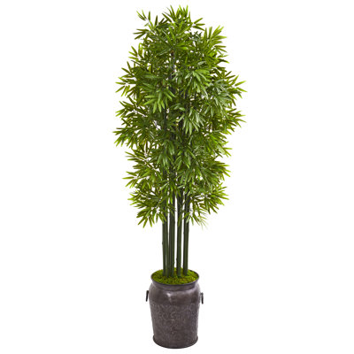6 pi Arbre artificiel en bambou avec troncs noirs en pot résistant aux rayons UV (intérieur / extérieur)