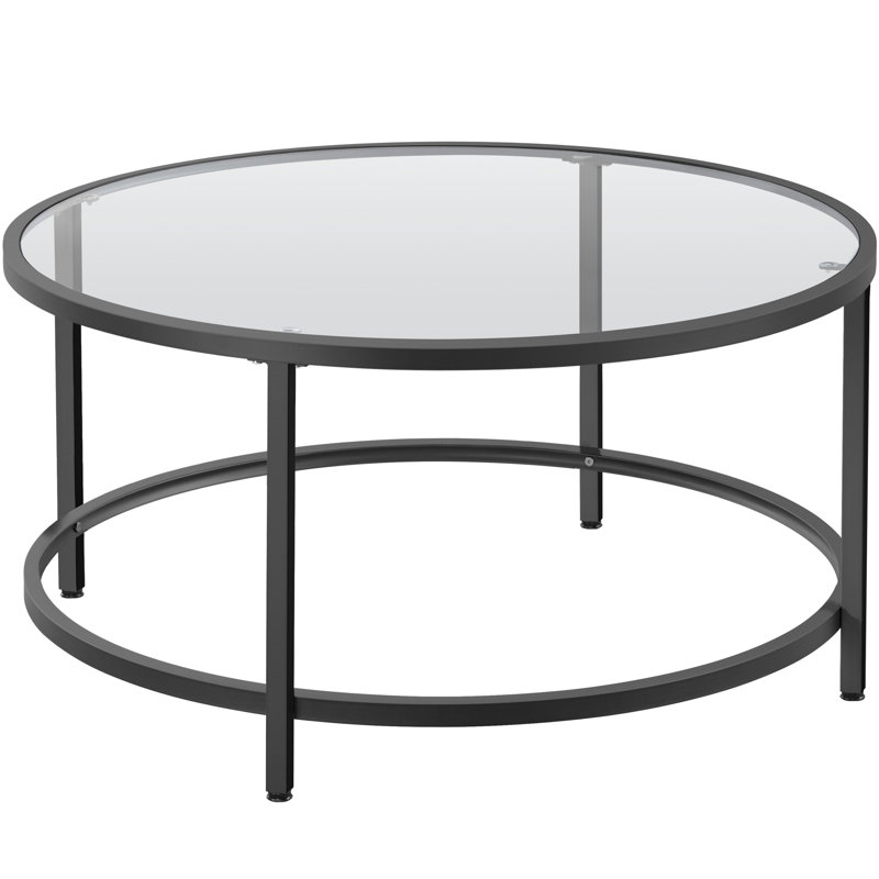 Cellestine Round Glass Coffee Table, Black, 18" H x 36" L x 36" W